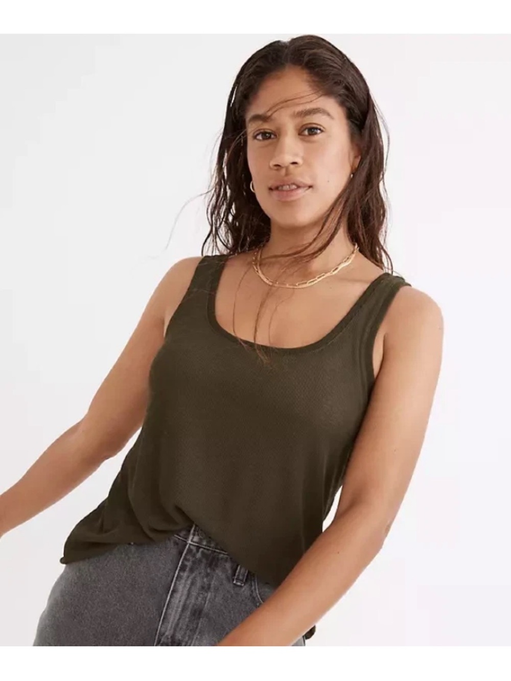 NWT Madewell Eastover Tank Top Olive Green Ribbed Knit U Neck XXS NF474